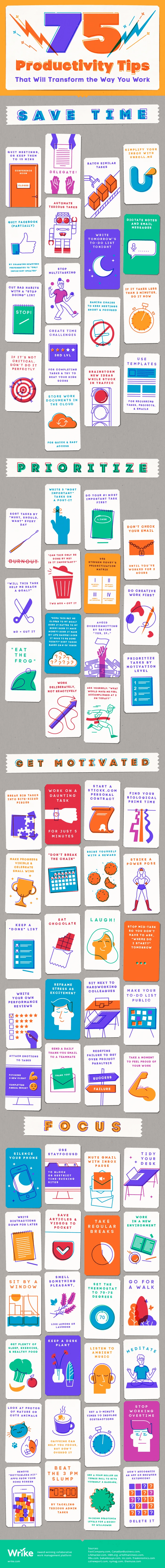 75 Productivity Tips That Will Transform The Way You Work - Infographic